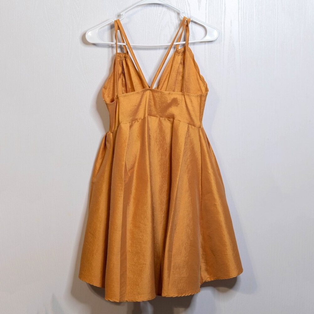 Best Cody Mustard Cross Strap Zip Mini Flare Dress - Medium - Picture 7 of 7